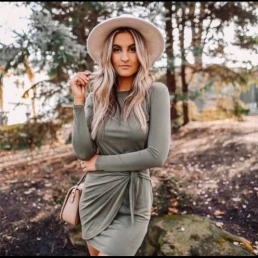 Francescas Green Long Sleeve Wrap Dress